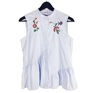 Embellished Asymmetrical Sleeveless Ruffle Blouse